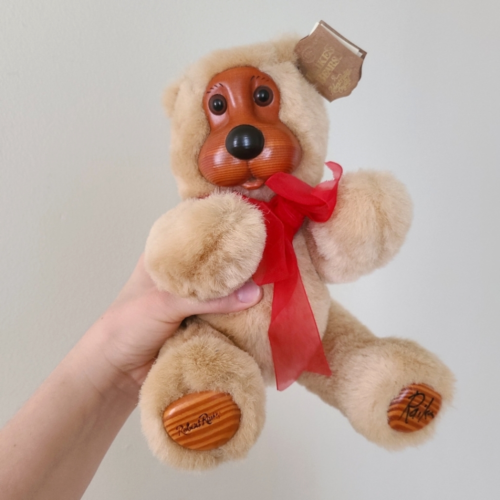 Vintage Autographed Robert Raikes Papa Bear Wooden Plush.